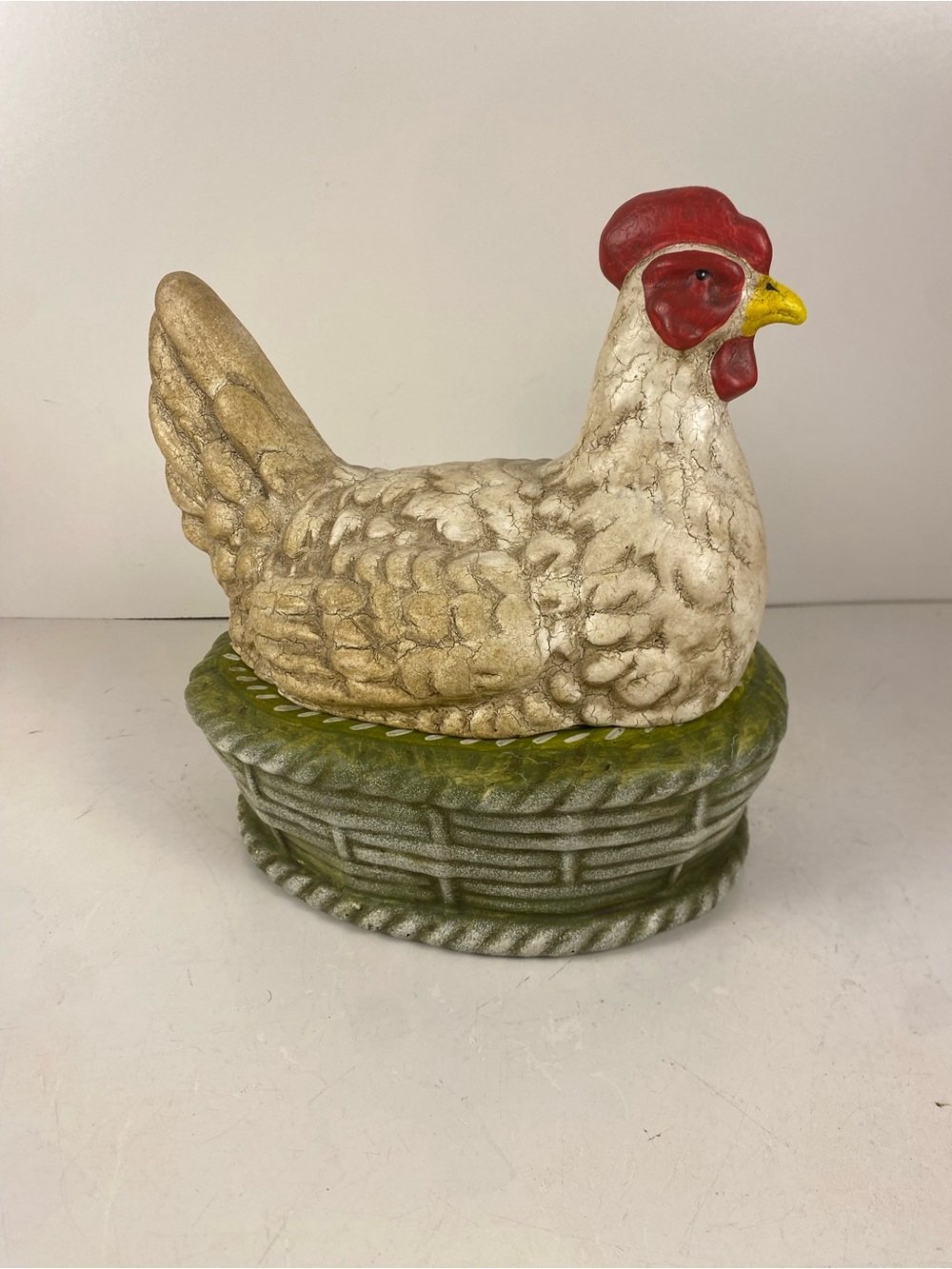 Vintage Large Paper Mache Hen On Nest Cover Bowl 9.5”x12” *Chip*